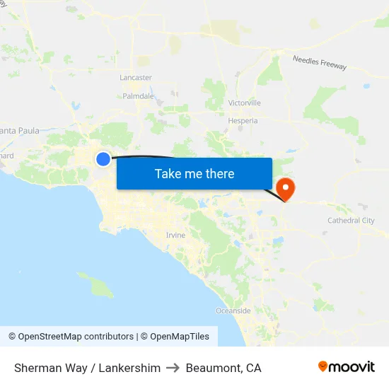 Sherman Way / Lankershim to Beaumont, CA map