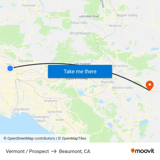 Vermont / Prospect to Beaumont, CA map
