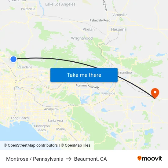 Montrose / Pennsylvania to Beaumont, CA map