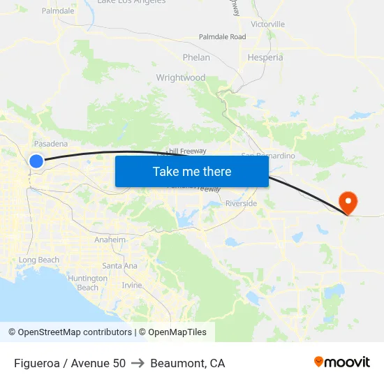 Figueroa / Avenue 50 to Beaumont, CA map
