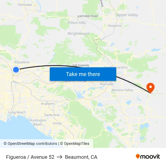 Figueroa / Avenue 52 to Beaumont, CA map