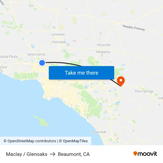 Maclay / Glenoaks to Beaumont, CA map