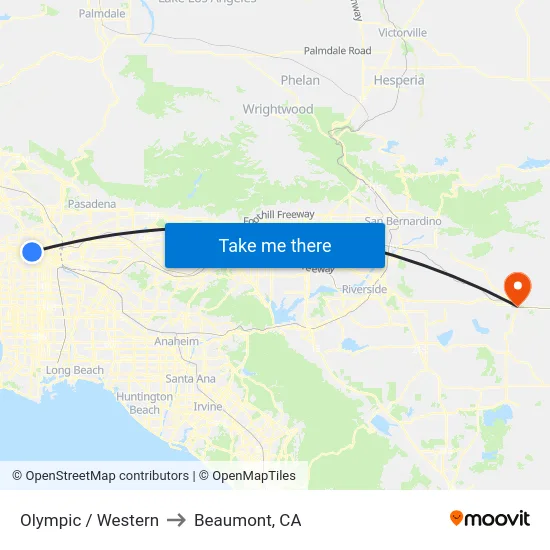 Olympic / Western to Beaumont, CA map