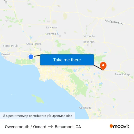 Owensmouth / Oxnard to Beaumont, CA map
