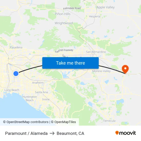 Paramount / Alameda to Beaumont, CA map