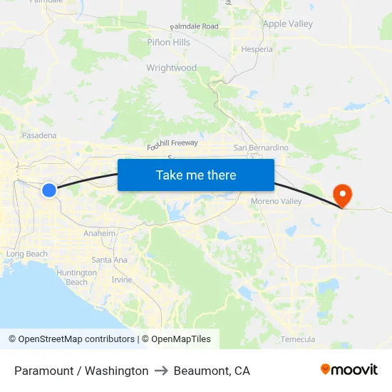 Paramount / Washington to Beaumont, CA map