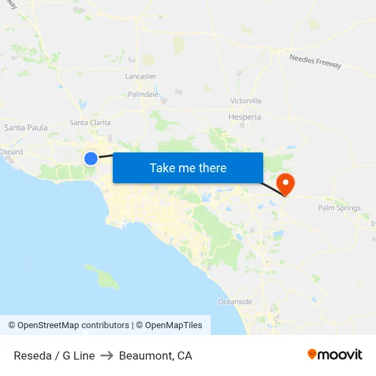 Reseda / G Line to Beaumont, CA map