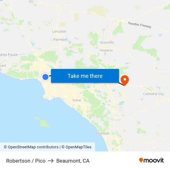 Robertson / Pico to Beaumont, CA map