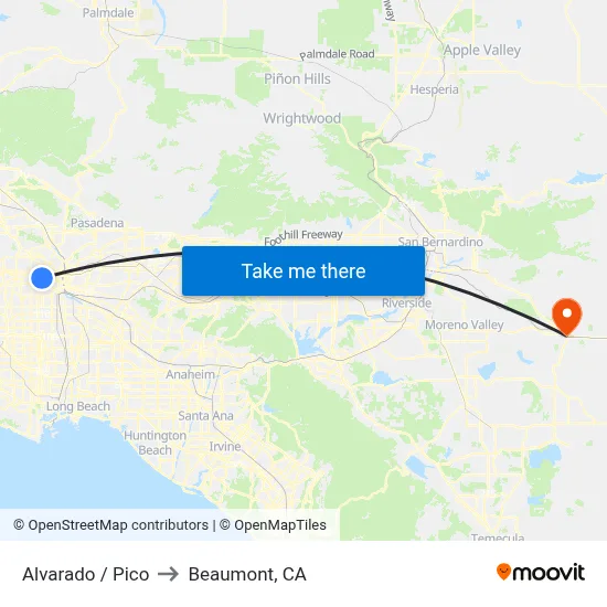 Alvarado / Pico to Beaumont, CA map