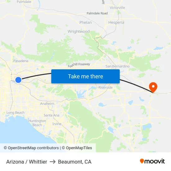 Arizona / Whittier to Beaumont, CA map