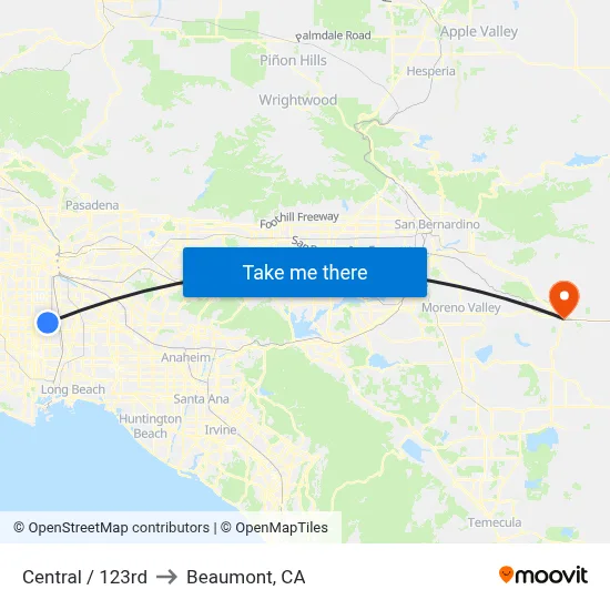 Central / 123rd to Beaumont, CA map