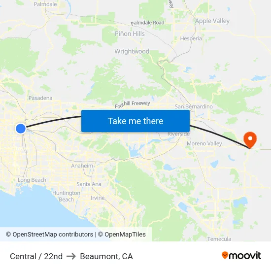Central / 22nd to Beaumont, CA map