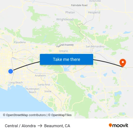 Central / Alondra to Beaumont, CA map