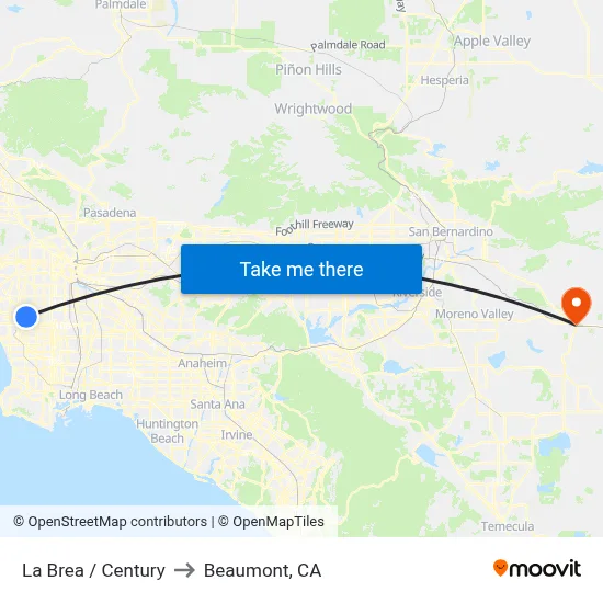 La Brea / Century to Beaumont, CA map