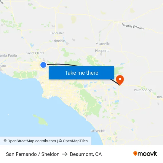 San Fernando / Sheldon to Beaumont, CA map