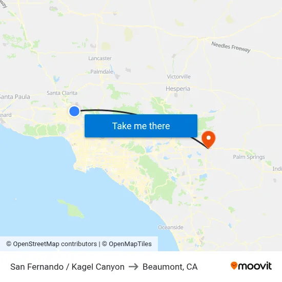 San Fernando / Kagel Canyon to Beaumont, CA map
