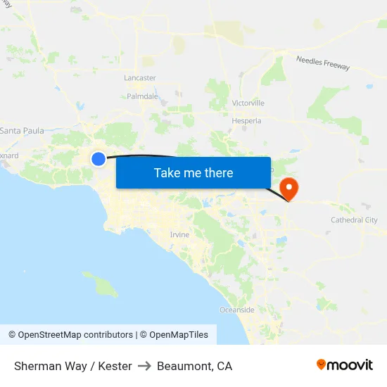 Sherman Way / Kester to Beaumont, CA map