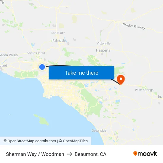Sherman Way / Woodman to Beaumont, CA map
