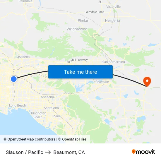 Slauson / Pacific to Beaumont, CA map