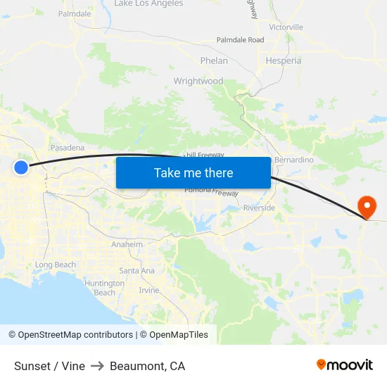 Sunset / Vine to Beaumont, CA map