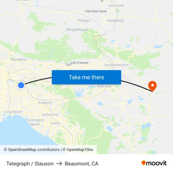 Telegraph / Slauson to Beaumont, CA map