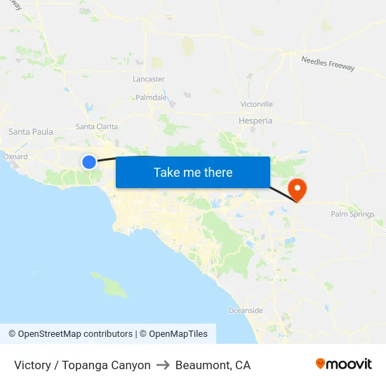Victory / Topanga Canyon to Beaumont, CA map