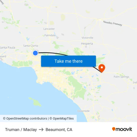 Truman / Maclay to Beaumont, CA map