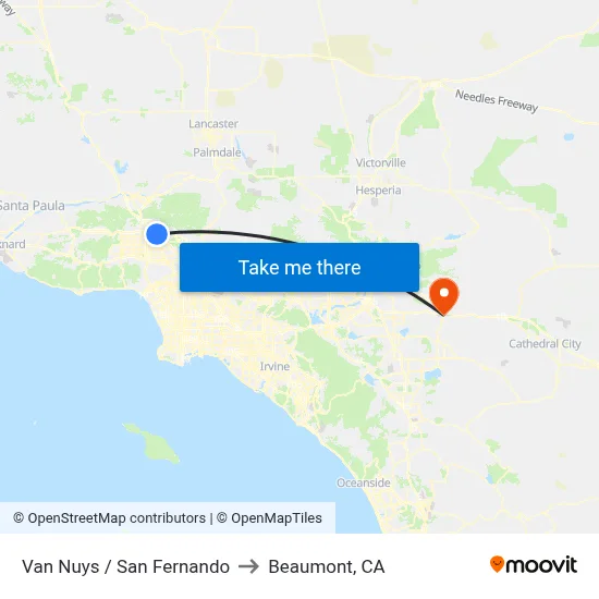 Van Nuys / San Fernando to Beaumont, CA map