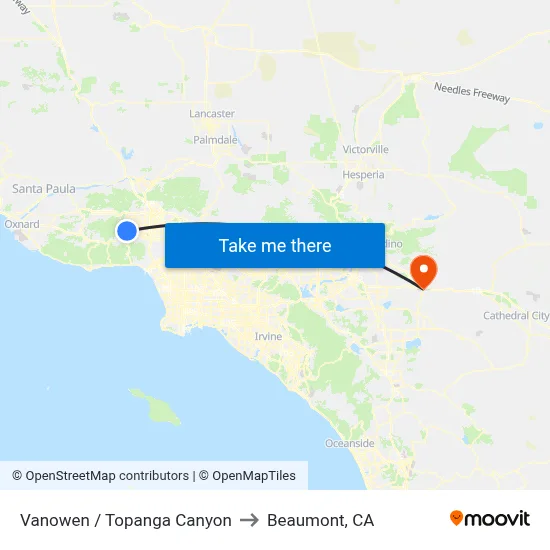 Vanowen / Topanga Canyon to Beaumont, CA map