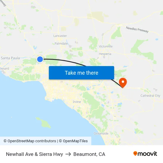 Newhall Ave & Sierra Hwy to Beaumont, CA map
