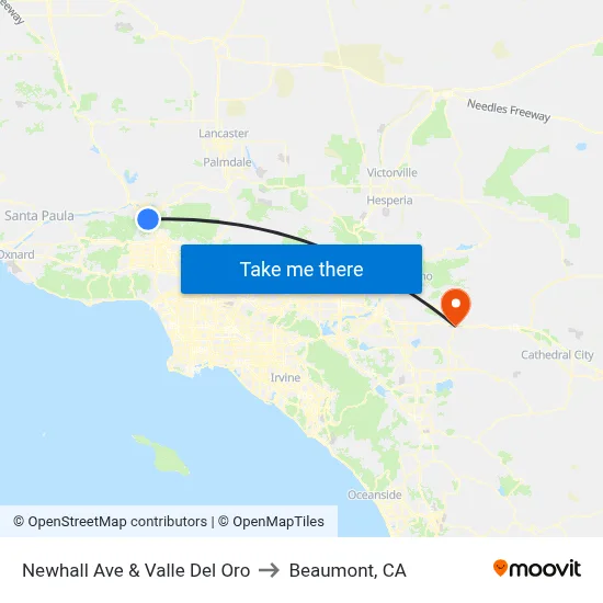 Newhall Ave & Valle Del Oro to Beaumont, CA map