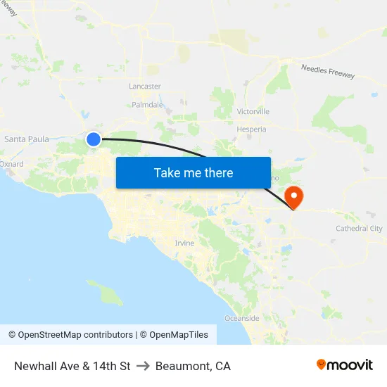Newhall Ave & 14th St to Beaumont, CA map