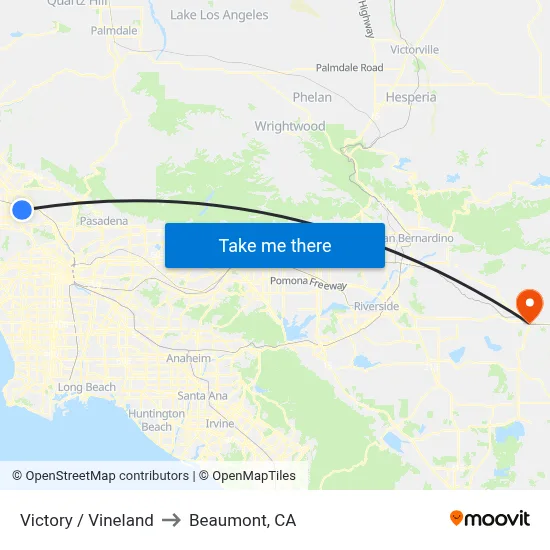 Victory / Vineland to Beaumont, CA map