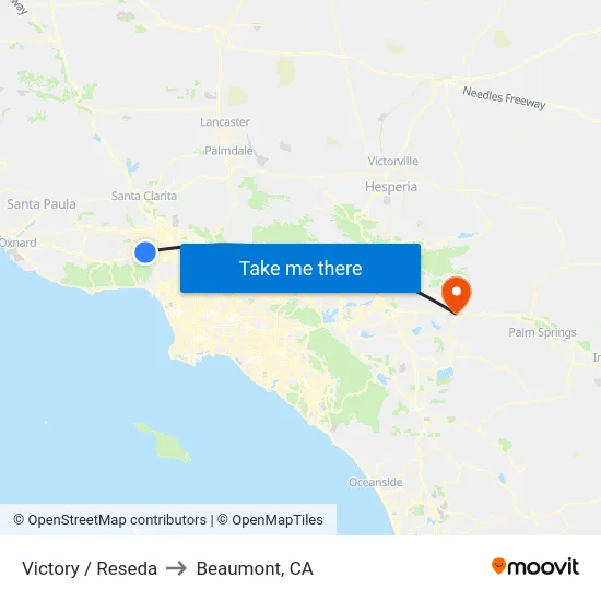 Victory / Reseda to Beaumont, CA map