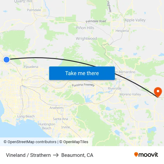Vineland / Strathern to Beaumont, CA map
