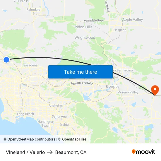 Vineland / Valerio to Beaumont, CA map