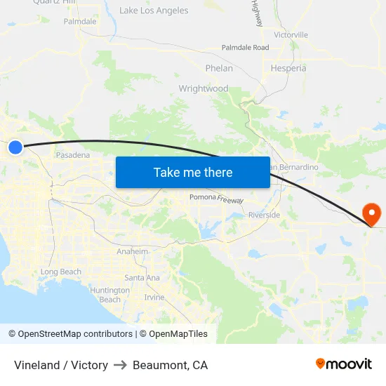 Vineland / Victory to Beaumont, CA map