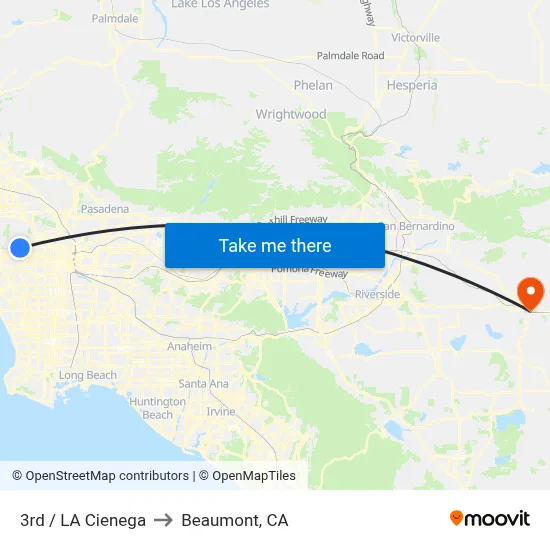 3rd / LA Cienega to Beaumont, CA map