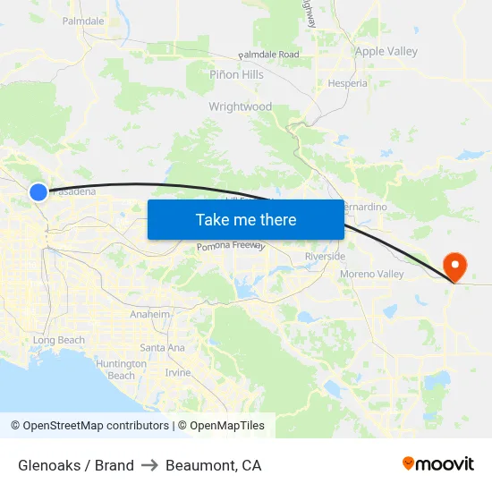 Glenoaks / Brand to Beaumont, CA map