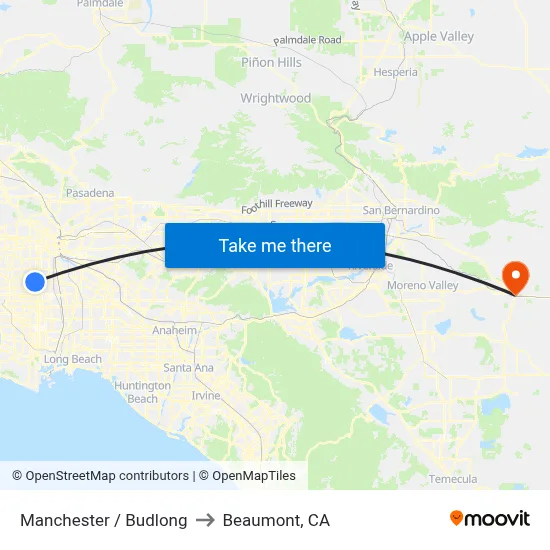 Manchester / Budlong to Beaumont, CA map