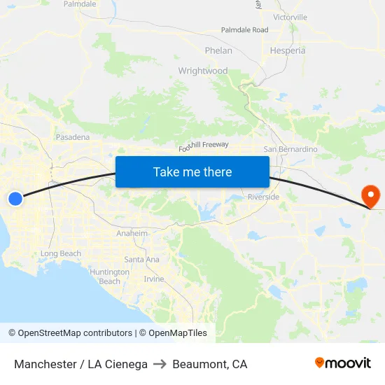 Manchester / LA Cienega to Beaumont, CA map