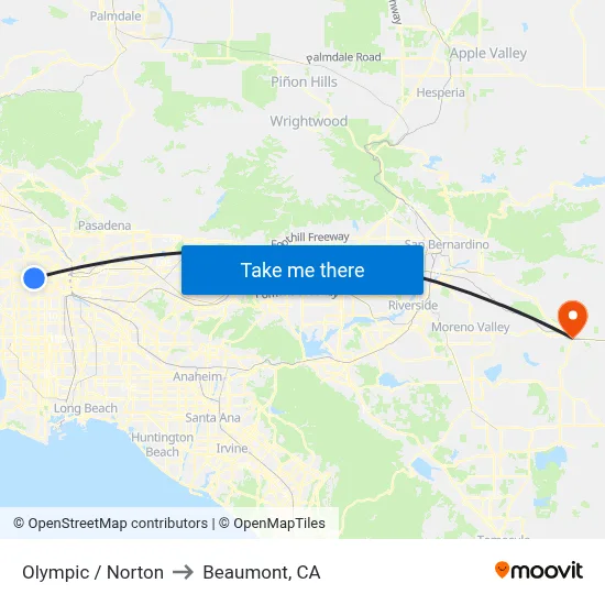 Olympic / Norton to Beaumont, CA map