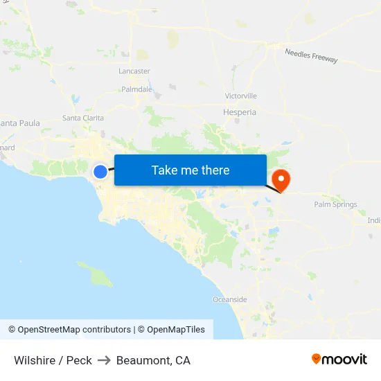Wilshire / Peck to Beaumont, CA map