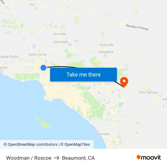 Woodman / Roscoe to Beaumont, CA map