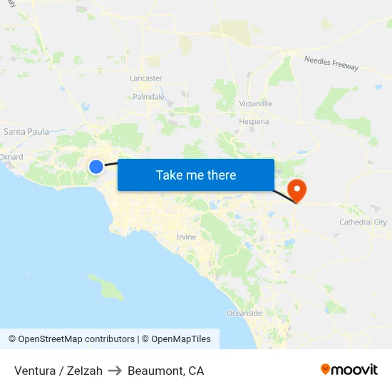 Ventura / Zelzah to Beaumont, CA map