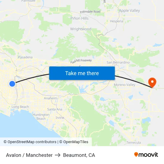 Avalon / Manchester to Beaumont, CA map