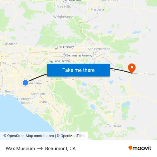 Wax Museum to Beaumont, CA map