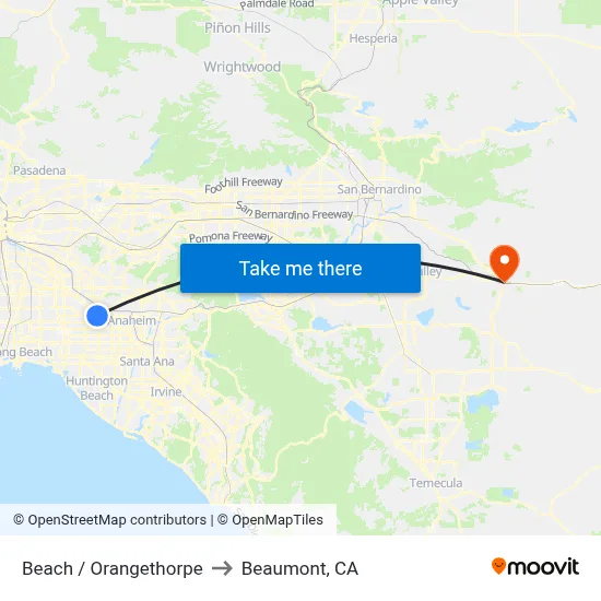 Beach / Orangethorpe to Beaumont, CA map