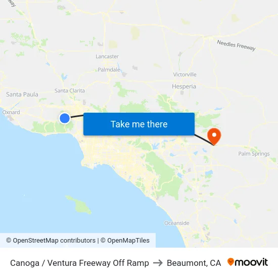 Canoga / Ventura Freeway Off Ramp to Beaumont, CA map