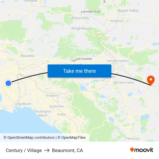 Century / Village to Beaumont, CA map